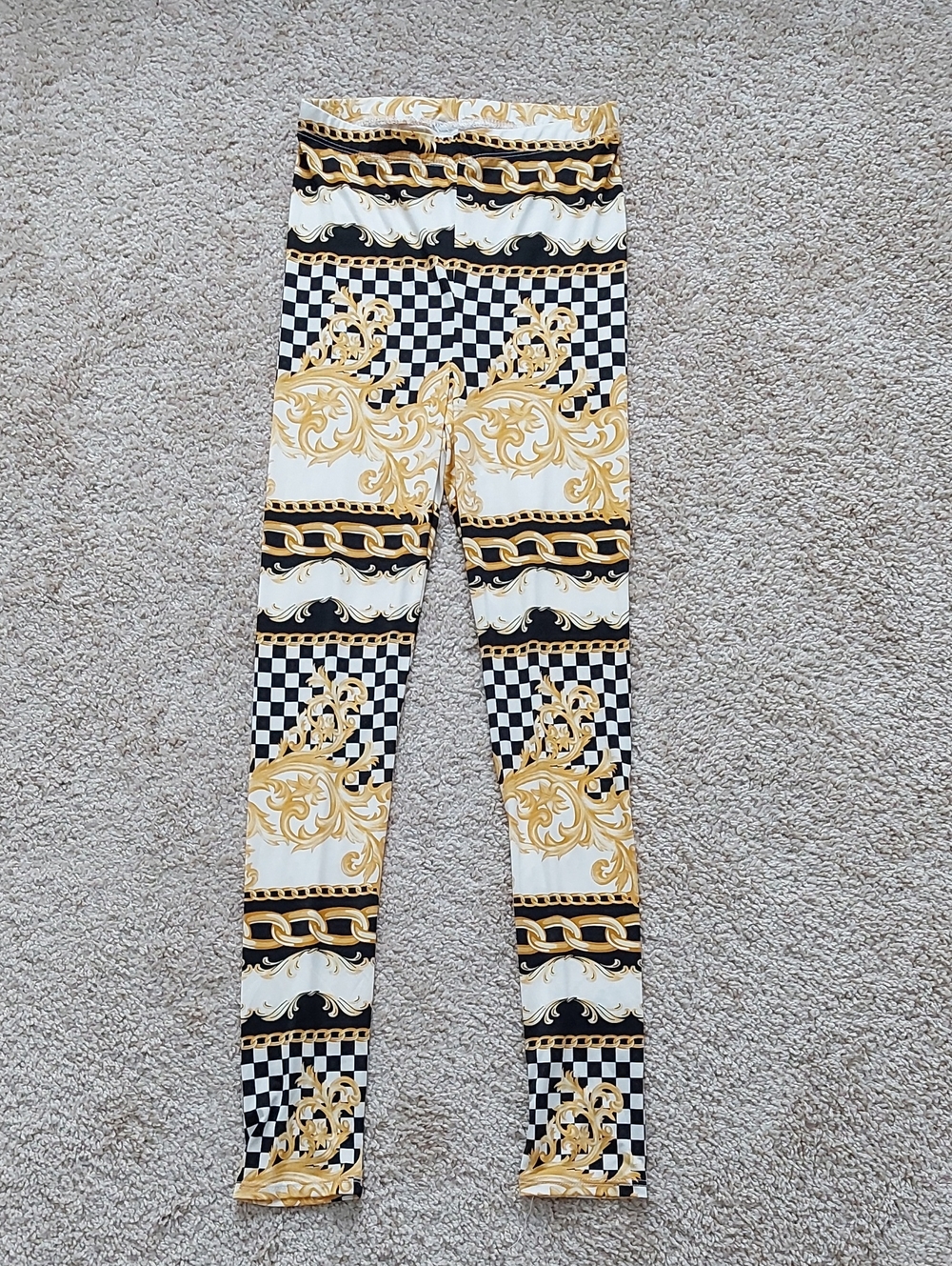 Baroque Chain Print Leggings in Black, White & Gold